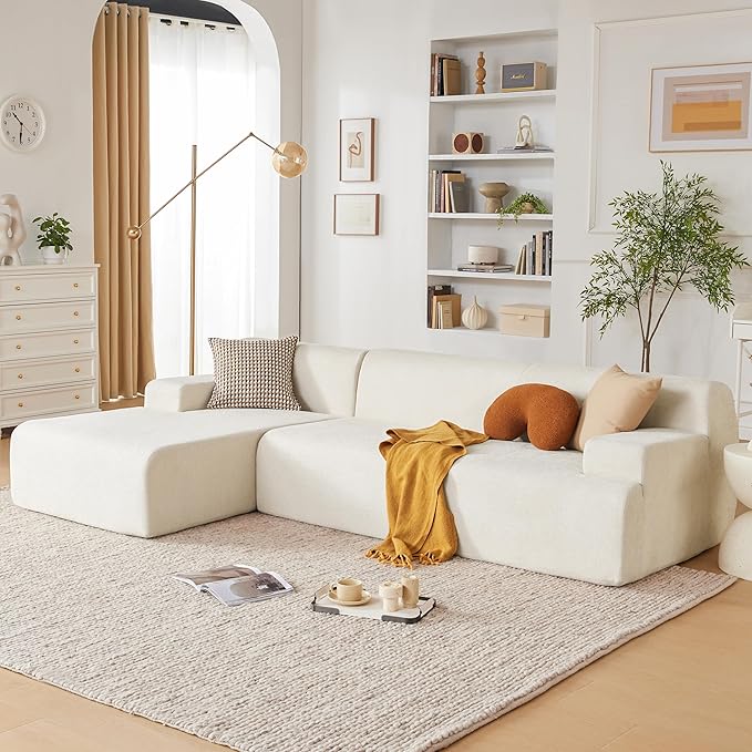 107" Modular Sectional Sofa, Boneless Couch Sponge Sofa for Living Room, High Density Sponges Cloud Couch,Modular L-Shape Sofa with Chaise, (Beige)