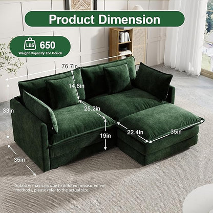 Modular Sectional Sofa, 76.7 Inch L-Shaped Cloud Sofa with Deep Seat Comfortable Chenille Sofa with Cushion Double Sectional Sofa for Living Room Apartment,Evergreen