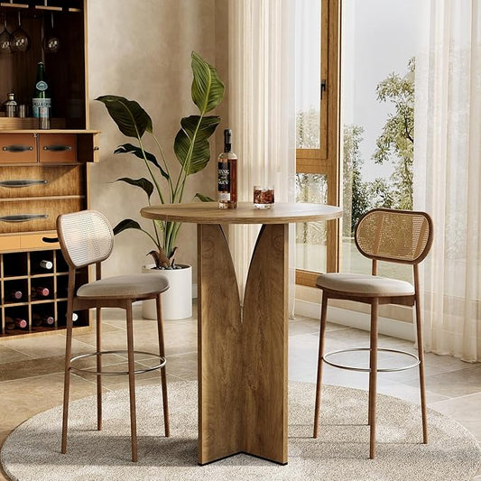 LITTLE TREE Round Bar Table, 31.5 Inches Counter Height Cocktail Table, Wooden High Top Home Bar Unit for Pub, Bistro, Home, Kitchen, Dining Room, Small Space, Brown