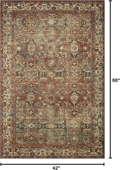 Loloi Magnolia Home by Joanna Gaines Banks Collection BAN-04 Brick/Ivory 3'-6" x 5'-6" .13" Pile Height, Machine Washable, Accent Rug
