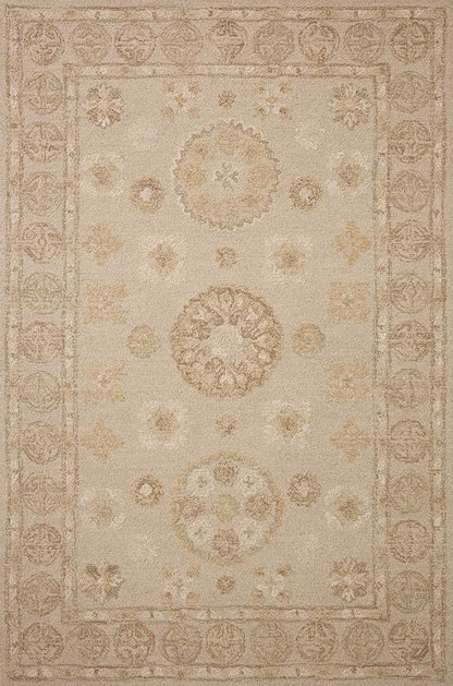 Loloi Chris Loves Julia Dorothea Collection DRT-03 Dove/Natural 9'-3" x 13' Area Rug Wool Neutral Floral Living Room Bedroom Carpet