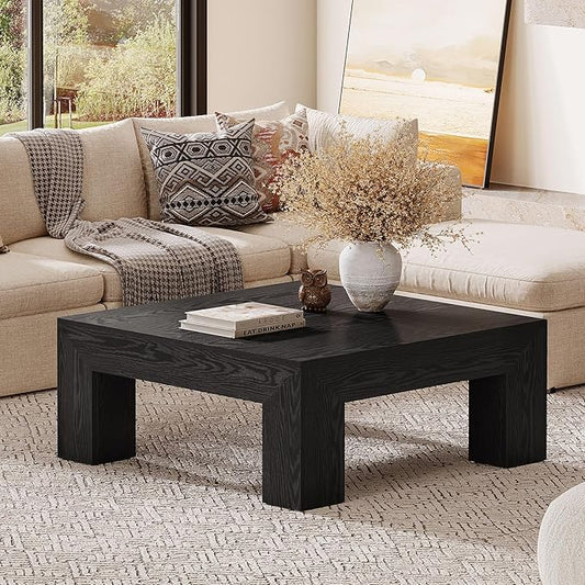 Tribesigns Farmhouse Square Coffee Table for Living Room, 39.37-Inch Low Large Center Tea Accent Table with Sturdy Legs, Easy Assembly (Black)