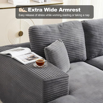Modular Sectional Cloud Couch for Living Room,Modern Boneless Couche Set with Plush Corduroy,Comfy Floor Sofa with Memory Foam,Stupendous U Shaped Sofa with Chaise,No Assembly Required,Grey