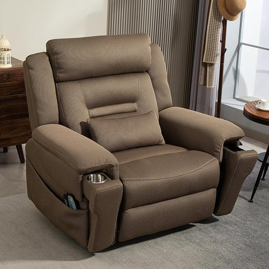 Big Man 400 lbs Recliners 28 Inch Wide Seat, Oversized Power Lift Recliner for Elderly Adults with Heat Massage, Lay Flat Recliner Chair Cup Holder & Wireless Phone Charger, USB Type C Charging