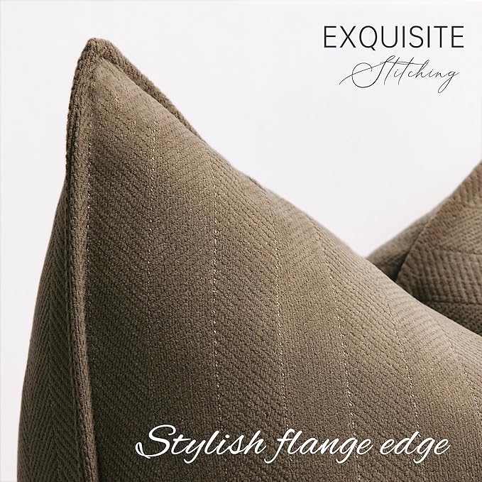 ZWJD Brown Pillow Covers 12x20 Set of 2 Chenille Throw Pillow Covers with Elegant Design Soft and Luxurious Decorative Throw Pillows for Couch, Bed, and Home Decor