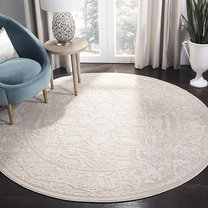 SAFAVIEH Reflection Collection Area Rug - 6'7" Round, Cream & Ivory, Non-Shedding & Easy Cleaning, Ideal for Living Room, Bedroom (RFT665D)