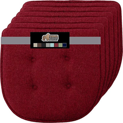 GORILLA GRIP Slip Resistant Tufted Chair Cushions, No Ties Required, Set of 6 Memory Foam Pads for Dining Room Kitchen Table, Office, Rocking Chairs, Plush Seat Cushion Pad, Home Decor, 16x17, Wine
