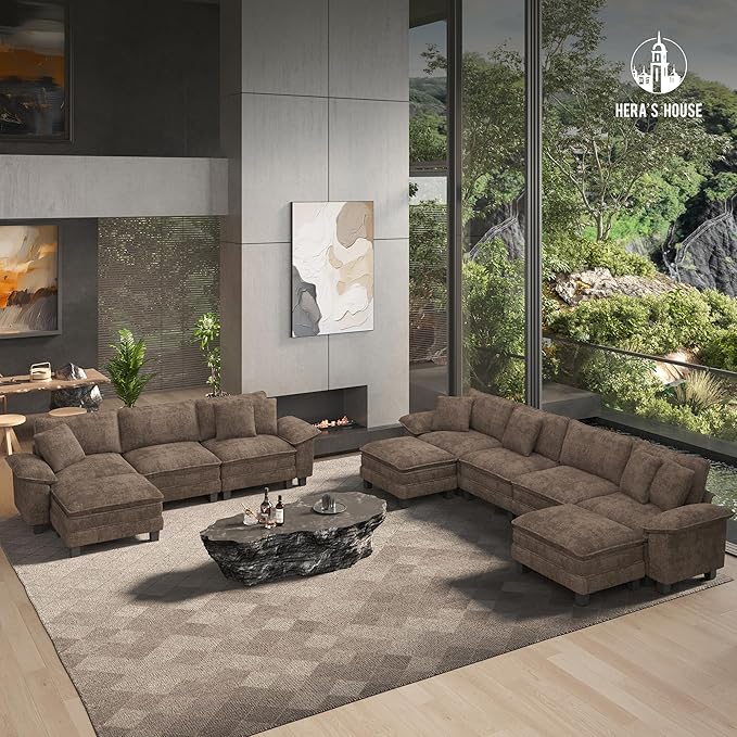 HERA'S HOUSE 54" Modular Sectional Sofa Couches for Living Room, Comfy Cloud Couch 1-Seater Deep Seat Sofa with Throw Pillow, Chenille Taupe