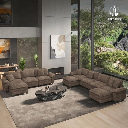 HERA'S HOUSE 54" Modular Sectional Sofa Couches for Living Room, Comfy Cloud Couch 1-Seater Deep Seat Sofa with Throw Pillow, Chenille Taupe