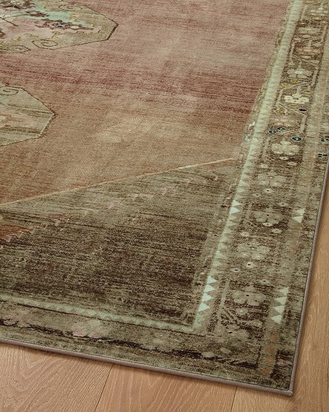 Loloi Magnolia Home by Joanna Gaines Sinclair Collection SIN-06 Clay/Tobacco 3'-6" x 5'-6", .25" Pile Height, Machine Washable, Accent Rug