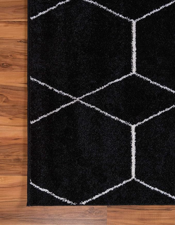 Unique Loom Trellis Frieze Collection Area Rug - Geometric (2' x 8' 8" Runner, Black/ Ivory)