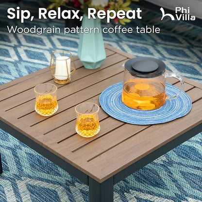 PHI VILLA 5 Pieces Outdoor Patio Furniture Set,Metal Frame Modern Outdoor Sectional Sofa Set,6 Seats Patio Conversation Sets with Coffee Table&Thickened Cushion,for Poolside and Backyard,Light Grey
