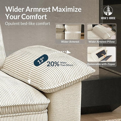 HERA'S HOUSE Modular Sectional Sofa, 88" L Shaped Cloud Couch with Ottoman and Throw Pillow, Mixed Fabric Sleek Couches for Living Room, Beige
