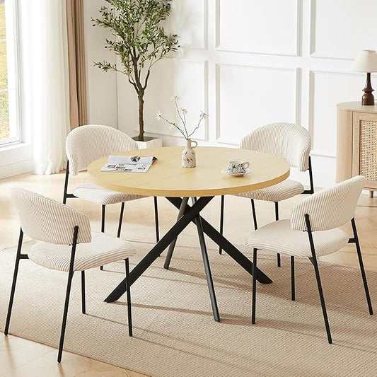 45.3 Inch Round Dining Table Set for 4, Mid Century Modern Small Coffee Set for Dining Room Kitchen Apartment (Cream Table + 4 White Shell Chairs)