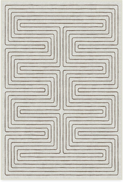 RUGGABLE x Jonathan Adler Machine Washable Modern Area Rug – Labyrinth Camel/Ivory 4x6, Stain-Resistant, Non-Slip – Medium Rugs for Living Room, Bedroom, Hallway, Entryway & Office–with Standard Pad