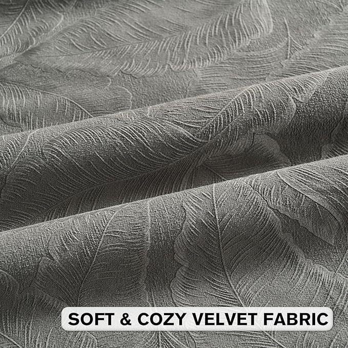 FUTEI Dark Grey Velvet Throw Pillow Covers 22x22 Inch Set of 2,Soft Embossed Leaf-Relief Textured Cushion Cases,Natural Home Decor for Couch Living Room