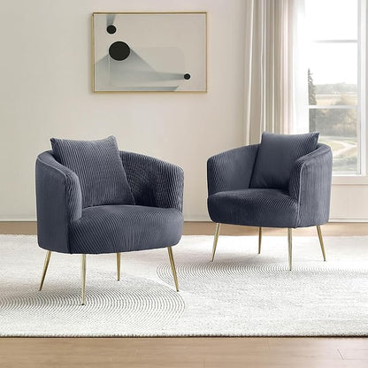 Art Leon Velvet Accent Chair, Upholstered Modern Single Sofa Chair, Comfy Barrel Chair with Golden Metal Legs for Living Room Bedroom, Gray