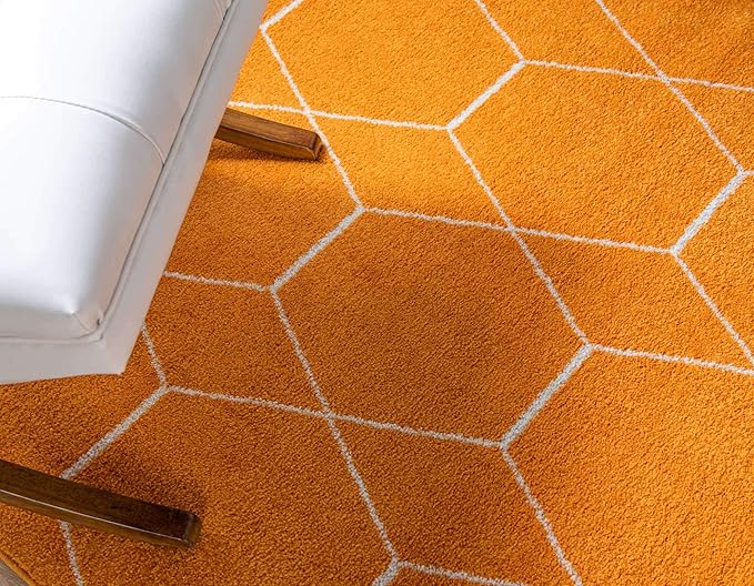 Unique Loom Trellis Frieze Collection Area Rug - Geometric (3' 3" x 5' 3", Orange/ Ivory)