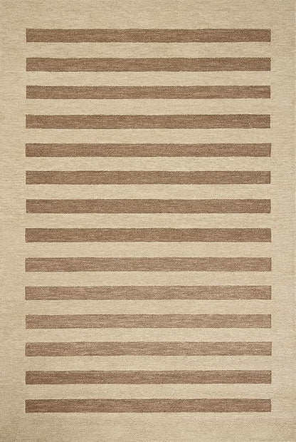 Loloi Leanne Ford Craven Collection CVN-05 Oatmeal/Bark 8'-6" x 11'-6" Area Rug Striped, Patterned, Neutral, Living Room, Bedroom, Dining Room