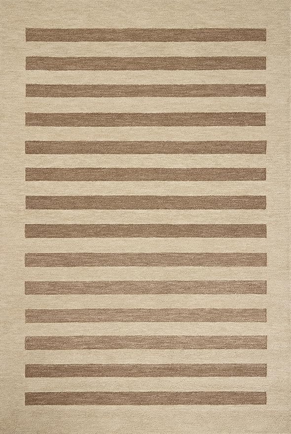 Loloi Leanne Ford Craven Collection CVN-05 Oatmeal/Bark 2'-6" x 7'-6" Runner Rug Striped, Patterned, Neutral, Hallway, Kitchen, Mudroom, and Bathroom