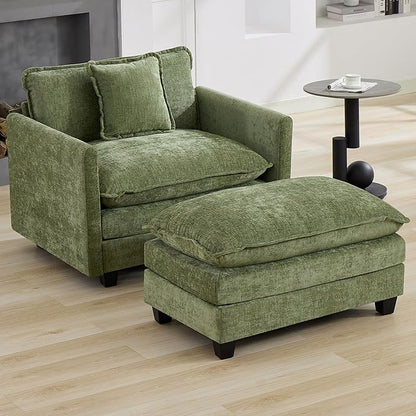 35‘’ Modern Chenille Cloud Sofa Ottoman,Rectangle Ottoman for Modular Sectional Sofa, Green