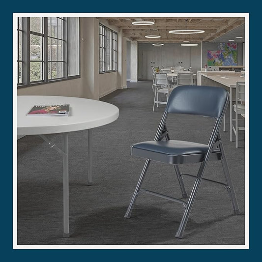 OEF Furnishings OEF1200 Series Premium Heavy Duty Vinyl Padded Folding Chairs, Commercial Grade 500 lb Capacity (4-Pack, Midnight Blue)