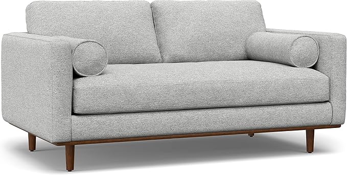SIMPLIHOME Morrison Mid-Century Modern 72 inch Wide Sofa with Ottoman Set in Mist Grey Tightly Woven Performance Fabric for the Living Room and Family Room