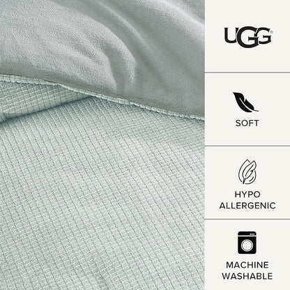 UGG Remina Comforter Set 5 Piece Bed in a Bag with Throw Blanket, Decorative Pillow, Shams, and Reversible Comforter Hypoallergenic Washable Luxury Fluffy Bedding, Full/Queen, Blue Green Clear Creek