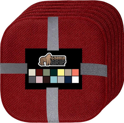 GORILLA GRIP Slip Resistant Chair Cushions, No Ties Required, Set of 6 Memory Foam Pads for Dining Room, Kitchen Table, Office, Rocking Chairs, Plush Seat Cover Cushion Pad, Home Decor, 16x16, Red