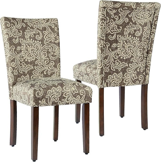 HomePop Classic Parsons Dining Chair, Pack of 2, Brown Jacobean Print