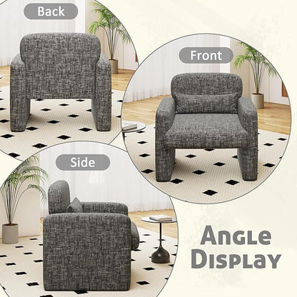 LSSPAID Modern Accent Chairs, Chenille Fabric Armchairs for Living Room, Comfy Upholstered Leisure Single Sofa Chair with Lumbar Pillow for Bedroom, Balcony, Office (Charcoal, Set of 1)