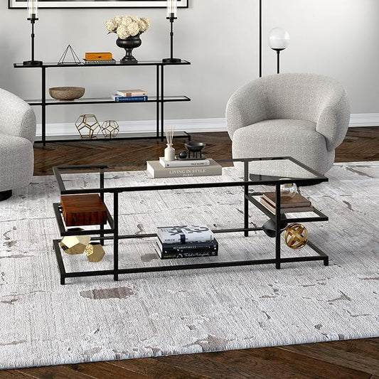 Henn&Hart 54" Wide Rectangular Coffee Table in Blackened Bronze, for Home, Living Room, Bedroom, Entertainment Room, Office