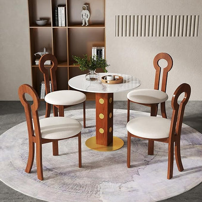 Sintered Stone Office Table and Chair Set - 33.5" Round Table for Small Offices (Red Leg and White Top, 1 Table and 4 Chairs)