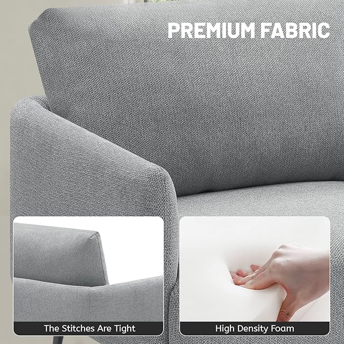 Oversized Accent Chair for Living Room Chairs Reading Arm Chair Comfy Modern Single Sofa Side Chairs with Metal Legs & Soft Cushion for Bedroom, Waiting Room (Polyster Light Grey, Set of 2)