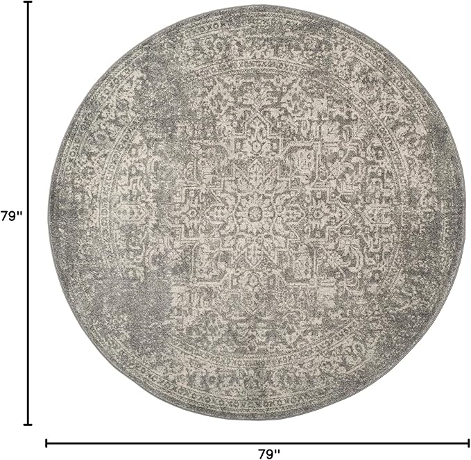 SAFAVIEH Evoke Collection 6'7" Round Silver / Ivory EVK256S Oriental Distressed Non-Shedding Dining Room Entryway Foyer Living Room Bedroom Area Rug