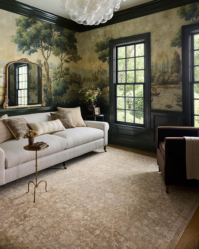 Loloi Chris Loves Julia Palma Collection PLM-01 Bark/Natural 6'-3" x 9'-6" Area Rug Vintage Style Boho Living Room Bedroom Carpet