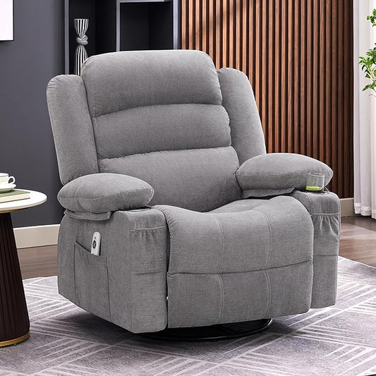 Oversized Recliner Chairs for Adults, 360° Swivel Rocking Recliner with Heat and Massage Lazy Boy Recliner,Recliner Chairs Single Sofa Seat with Cup Holders