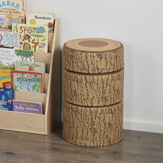 ECR4Kids SoftZone Tree Stump Stool Set, Flexible Seating, Chocolate, 3-Piece