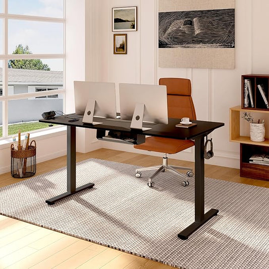 FLEXISPOT EN2 Whole-Piece Standing Desk with Clamp Power Strip, 48x24'' Electric Stand Up Height Adjustable Desk with Cable Management (Black Frame + 48" Black Table Top)