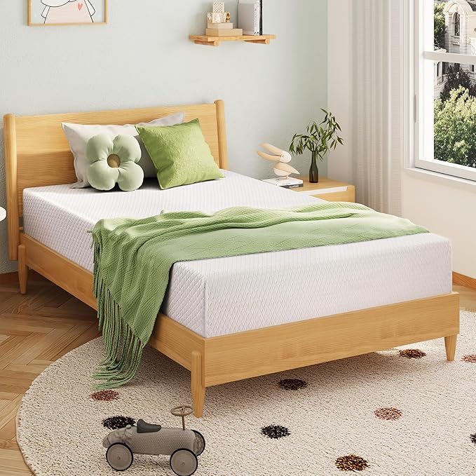 EGOHOME 8 Inch Twin Mattress, Memory Foam Mattress with Cooling Green Tea Gel, Relieve Pressure with Medium Firm Support, CertiPUR-US Certified, 75''L x 38''W, White