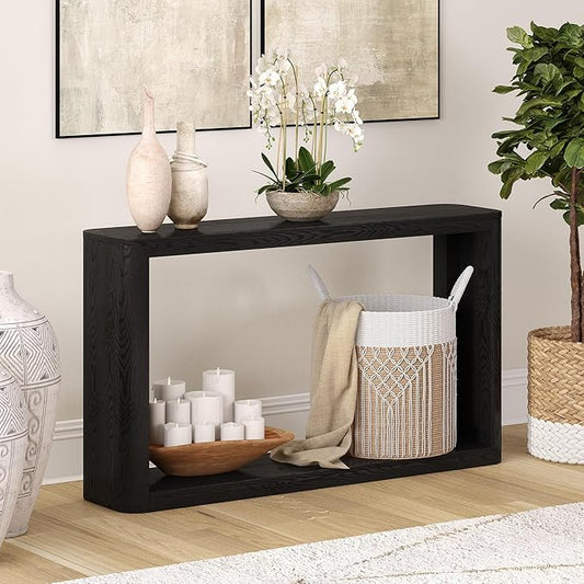 Henn&Hart 52" Wide Rectangular Console Table in Natural Black, for Home, Living Room, Bedroom, Entertainment Room, Office
