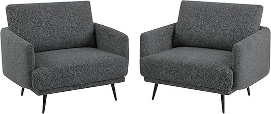 Oversized Accent Chair for Living Room Chairs Reading Arm Chair Comfy Modern Single Sofa Side Chairs with Metal Legs & Soft Cushion for Bedroom, Waiting Room (Chenille Dark Grey, Set of 2)
