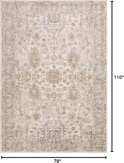 Loloi Teagan Collection TEA-03 Ivory/Sand 6'-7" x 9'-2" Area Rug, Large, Soft Neutral Rug, High-Traffic for Living Room, Bedroom, Home Office, Dining Area