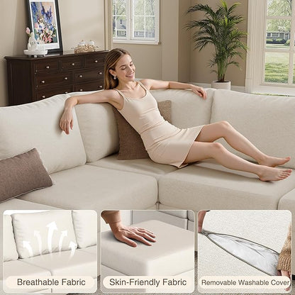 Modular Sectional Sofa Couches, Large Convertible Modular Couches with Storage, 7-Seater Sectional Sofa for Living Room, U Shaped Sectional Couch Sleeper Sofa with Chaise (Beige, 7 Seats)