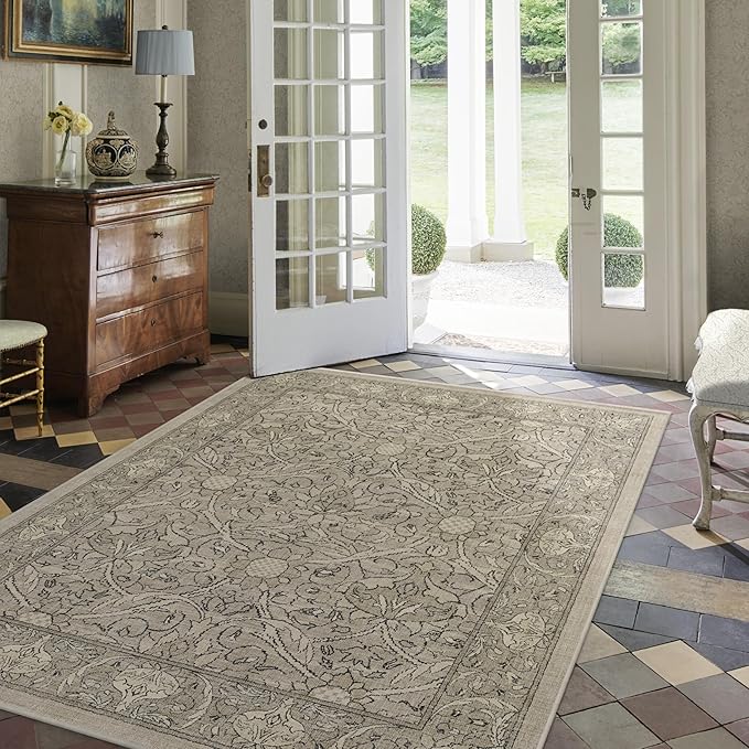 RUGGABLE x Morris & Co Washable Area Rug – Montreal Natural Stone 6x9, Stain-Resistant, Non-Slip – Medium Machine Washable Rugs for Living Room, Bedroom, Hallway, Entryway & Office–with Standard Pad