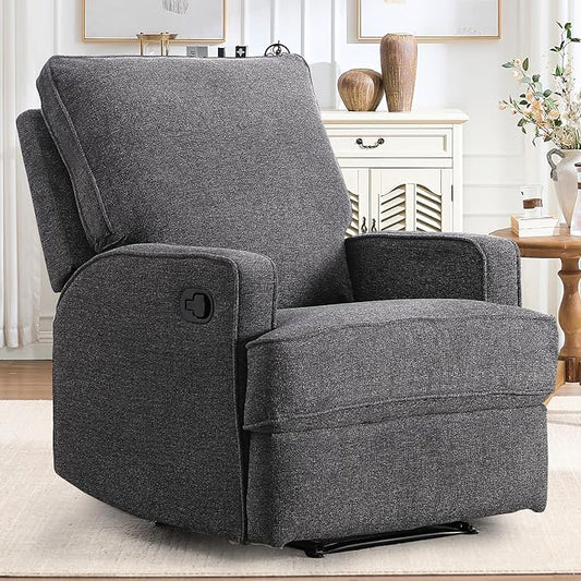 INZOY Manual Recliner with Thicker Backrest, Soft Fabric Manual Recliner with Overstuffed Cushion, Heavy Duty Reclining Sofa for Living Room Bedroom Apartment, Grey