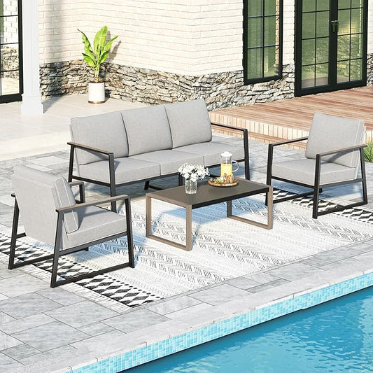 Sophia & William Modern Patio Furniture Set Outdoor Conversation Set 6pcs Heavy Duty with Soft Cotton-Filled Textilene Fabric for 5, Adjustable Coffee Table for Pool Garden Backyard