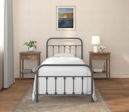 Golden Gate Beds Vintage Wrought Iron Bed Frame with Classic Metal Platform Base, Headboard and Footboard, No Box Spring Needed, Easy Assembly, Mattress Foundation, Sleek Silver Finish - Twin Size