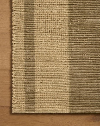 Loloi Leanne Ford Weatherstaff Collection WTS-03 Natural/Olive 2'-6" x 9'-9" Runner Rug Jute, Striped, Neutral, Hallway, Kitchen, Mudroom, and Bathroom