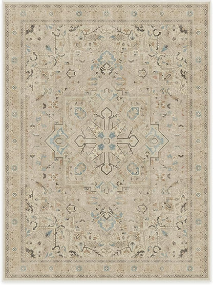 RUGGABLE Washable Vintage Area Rug – Kamran Ivory Opal 9x12, Stain-Resistant, Non-Slip – Large Machine Washable Rugs for Living Room, Bedroom, Hallway, Entryway & Office–with Standard Pad